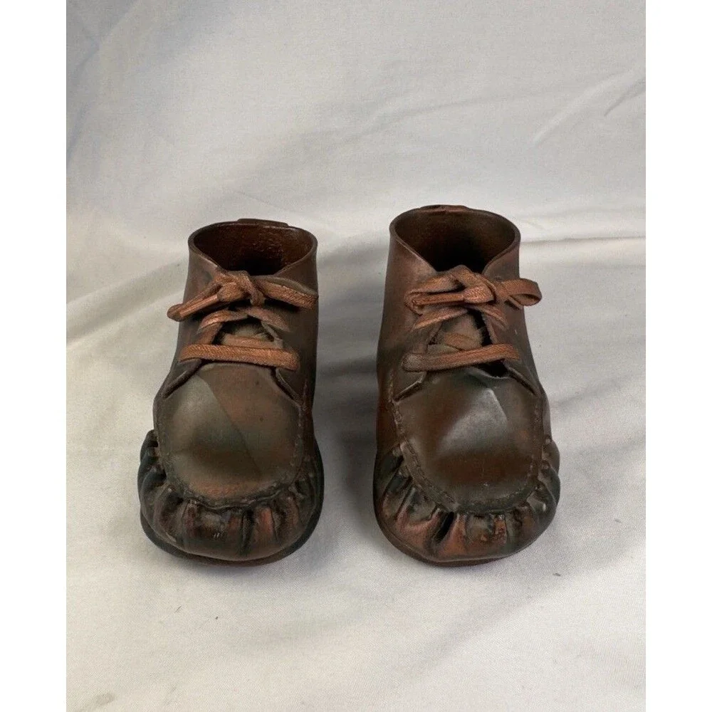 Antique Leather Baby Moccasins Vintage Infant Soft Toe Stitched Booties 4.5